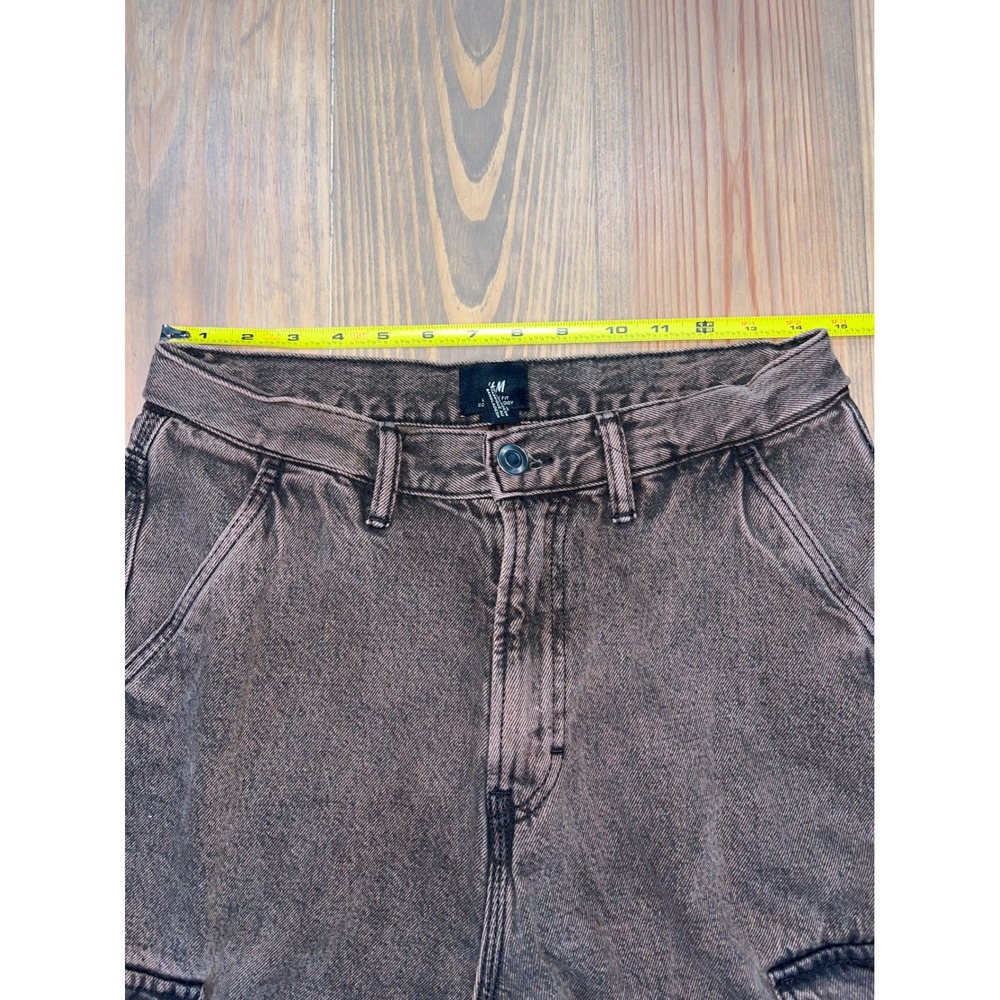 HM Mens Baggy Fit Cargo Jeans Washed Brown Black Wide Leg 28x30 Streetwear - Picture 3 of 8